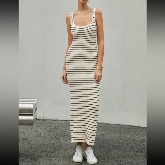 Dresses & Skirts - Women’s knitted striped maxi dress in cream/black | trendy long maxi dress | NWT
